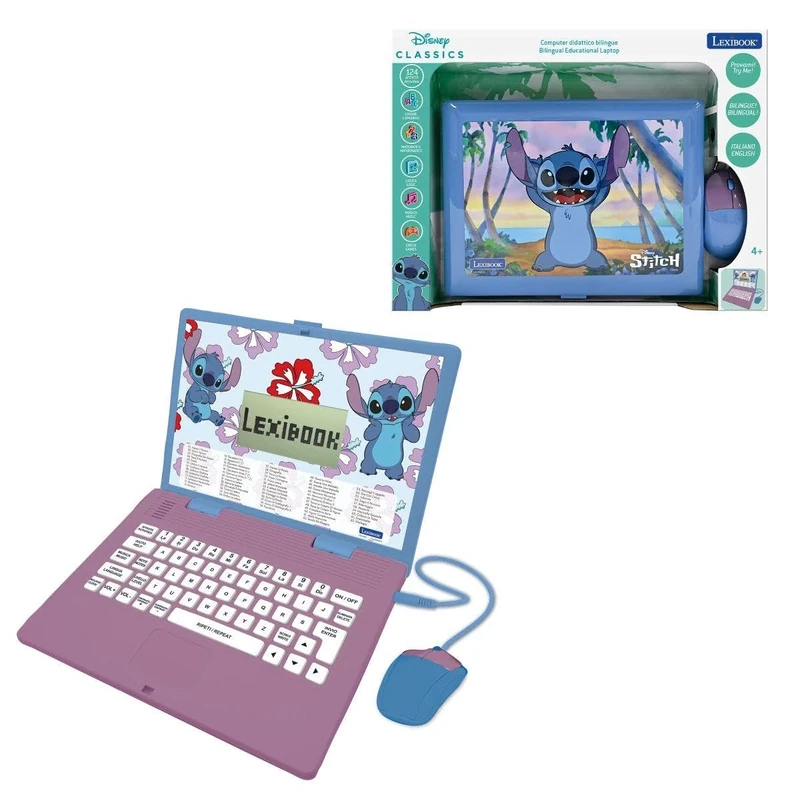 Lexibook, Disney Stitch, Bilingual Italian/English educational computer, Toy for children with 124 language, writing, maths, logic, music activities and games, Purple/Blue, JC598Di5LXB