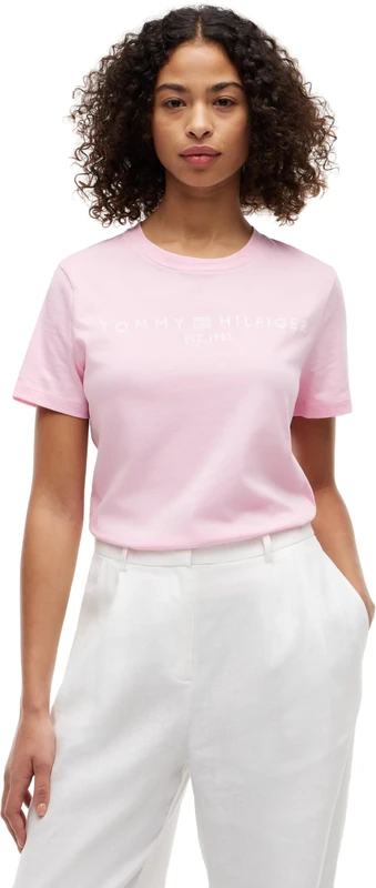 Tommy Hilfiger Women's Reg Corp Logo C-Nk Ss Ww0Ww40276 Other Tops, Pink (Classic Pink), 1X