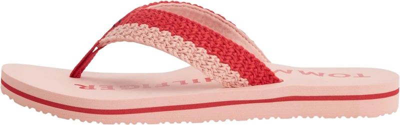 Tommy Hilfiger Women Th Crochet Summer Sandal FW0FW09417 Flip Flops, RED, 6.5