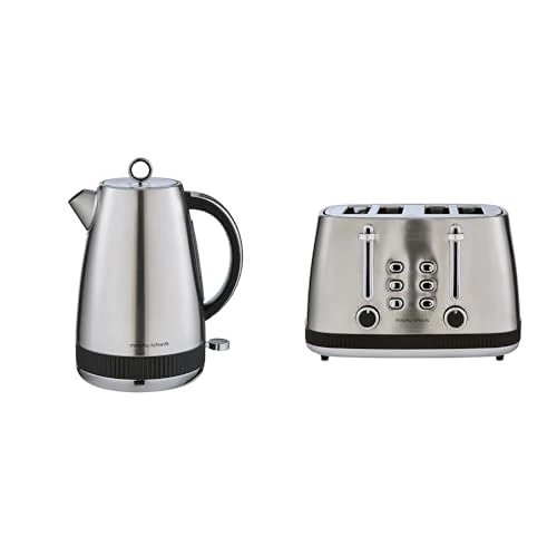 Morphy Richards Mexborough Kettle & Toaster Bundle, 1.7L, 3KW Rapid Boil & 4 Slice Toaster Set, Easy Operation, User Friendly, Stylish Retro Design, Matching Set, Stainless Steel, 102901 | 242901