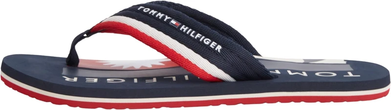 Tommy Hilfiger Men Patch Print Hifiger Beach Sandal FM0FM05903 Flip Flops, BLUE, 6.5
