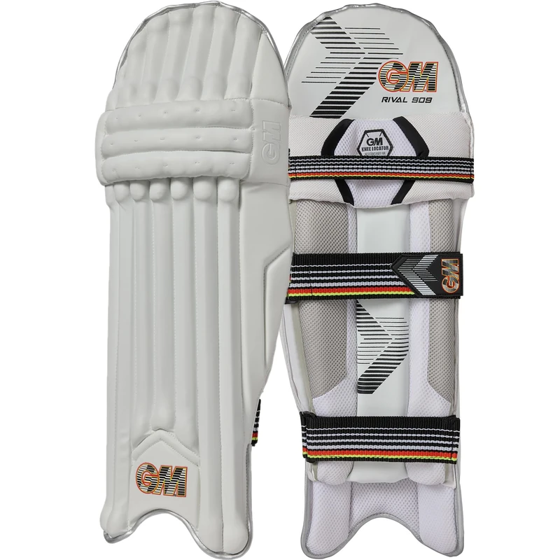 GM | Rival 909 Cricket Batting Pads | Traditional Cotton & Cane | Large Adult Right Handed - 19" From Top of Instep to Middle of Knee | Approx 1.95 kg per Pair | 1 Pair | White | Gunn & Moore
