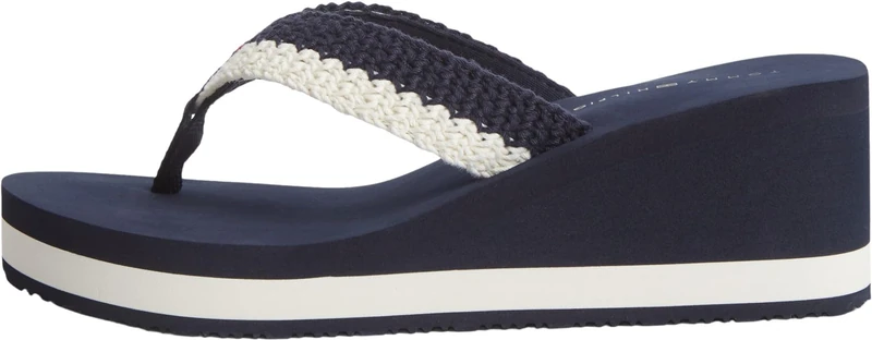 Tommy Hilfiger Women Th Wedge Crochet Summer Sandal FW0FW09420 Flip Flops, BLUE, 4