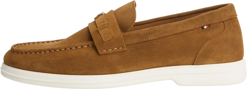Tommy Hilfiger Men Light Suede Flag Hardware Loafer FM0FM05897 Loafers, Brown, 10