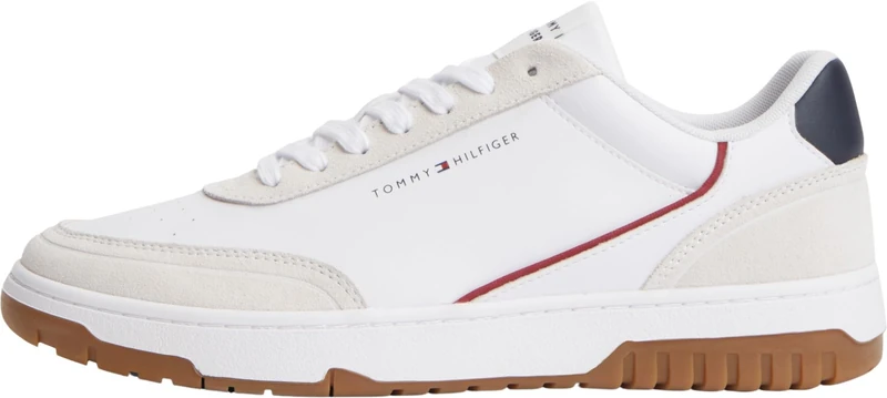 Tommy Hilfiger Men Th Basket Core Leather Suede Mix FM0FM05881 Low Top, Blue, 8