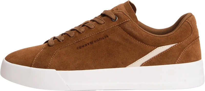 Tommy Hilfiger Men Th Court Premium Suede FM0FM05880 Low Top, Brown, 13