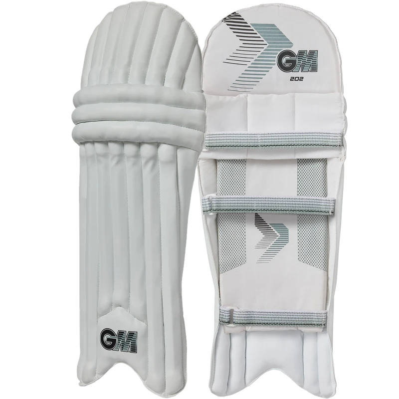 GM 202 Cricket Batting Pads | Traditional Cotton & Cane | Small Adult Ambidextrous - 17" From Top of Instep to Middle of Knee | Approx 1.20 kg per Pair | 1 Pair | White | Gunn & Moore