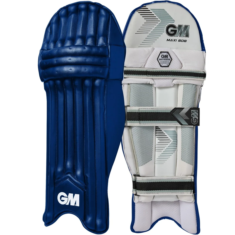 GM | 606 Maxi Navy Cricket Batting Pads | Traditional Cotton & Cane | Small Adult Left Handed - 17" From Top of Instep to Middle of Knee | Approx 2.00 kg per Pair | 1 Pair | Navy | Gunn & Moore