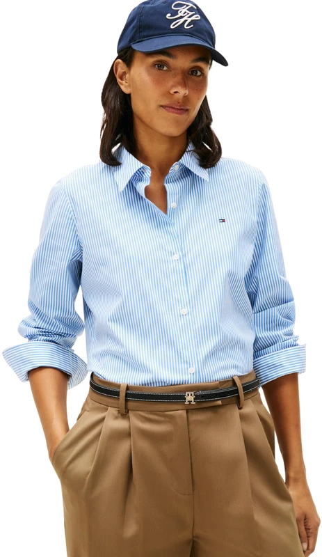 Tommy Hilfiger Women's Ess Poplin Regular Shirt Ww0Ww47169 L/S Shirt, Blue (Classic Ithaca STP Mesmerizing Blue), 54