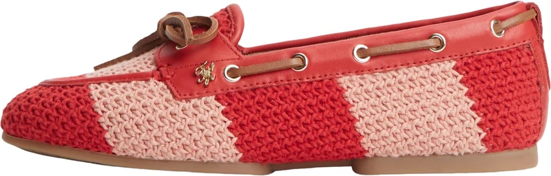 Tommy Hilfiger Women Th Flex Boat Shoe Crochet FW0FW09506 Boat Shoes, RED, 4