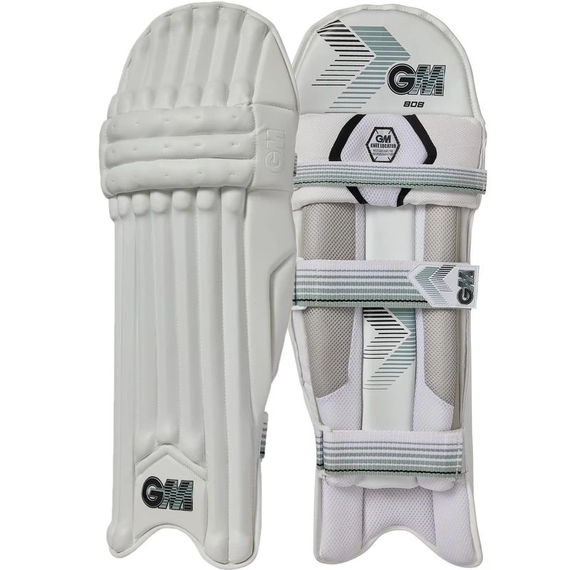 GM 808 Cricket Batting Pads | Traditional Cotton & Cane | Large Adult Left Handed - 19" From Top of Instep to Middle of Knee | Approx 2.00 kg per Pair | 1 Pair | White | Gunn & Moore