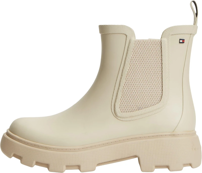 Tommy Hilfiger Women Rubber Flag Cleated Rainboot FW0FW09387 Rainboots, BEIGE, 6.5