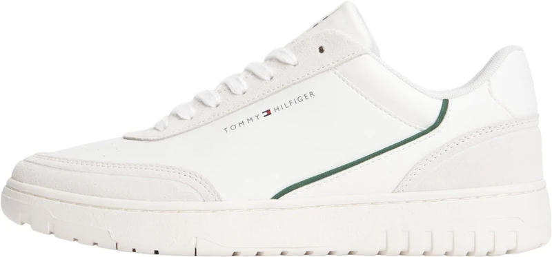 Tommy Hilfiger Men Th Basket Core Leather Suede Mix FM0FM05881 Low Top, Beige, 5.5