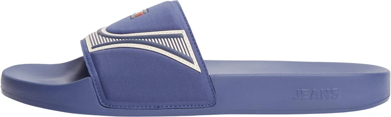 Tommy Jeans Men's Beach Slides Seasonal with Logo Strap, Blue (Storm Blue), 6.5