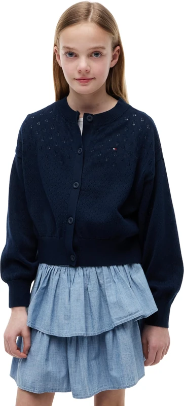 Tommy Hilfiger Girl's Pointelle Cardigan KG0KG09503 Other Sweaters, Blue (Dark Night Navy), 18 Month