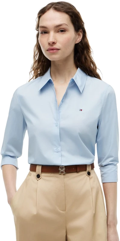 Tommy Hilfiger Women's Ess Poplin Regular Shirt Ww0Ww47169 L/S Shirt, Blue (Breezy Blue), 48