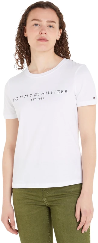 Tommy Hilfiger Women's Reg Corp Logo C-Nk Ss Ww0Ww40276 Other Tops, White (Th Optic White), 1X - Image 1