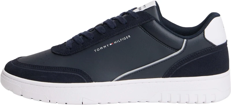 Tommy Hilfiger Men Th Basket Core Leather Suede Mix FM0FM05881 Low Top, Blue, 10.5