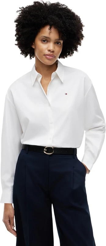 Tommy Hilfiger Women's Summer Poplin Ls Boxy Shirt WW0WW49940 Other Shirts, White (Th Optic White), 46