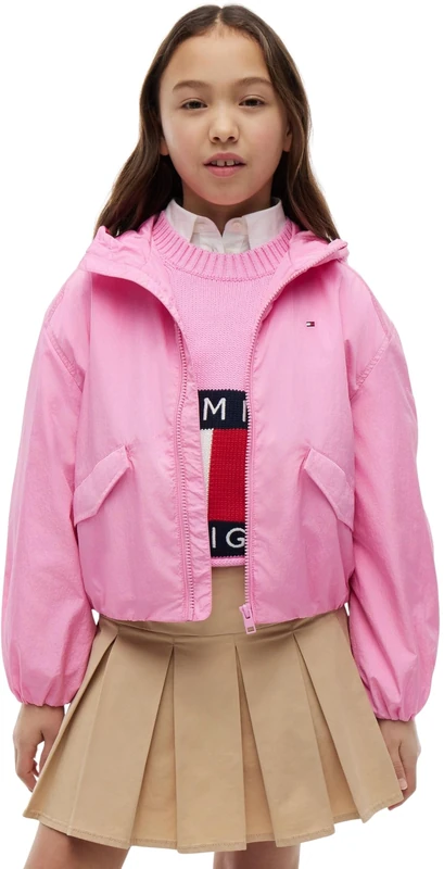Tommy Hilfiger Girl's Hooded Shiny Flag Jacket KG0KG09416 Other Jackets, PINK (Pink Daisy), 10 Years