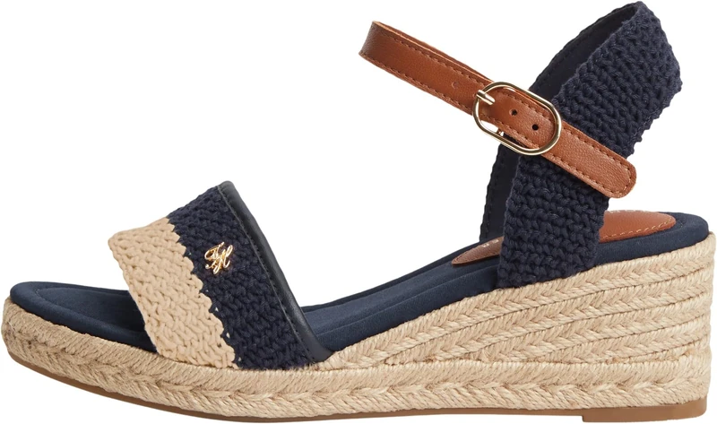 Tommy Hilfiger Women Th Mid Espad Wedge Crochet FW0FW09516 Heeled Sandals, BLUE, 6.5