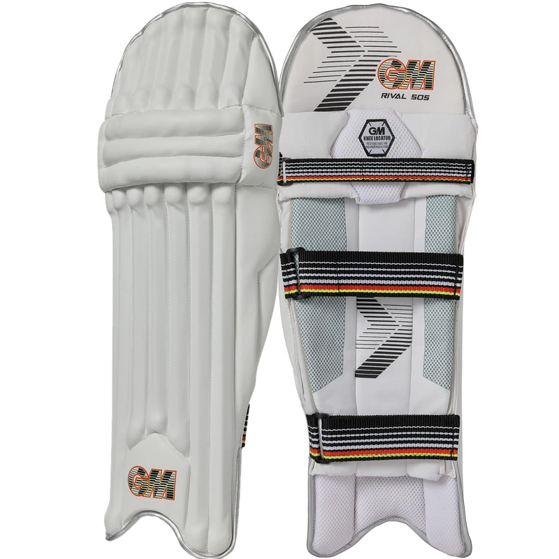 GM | Rival 505 Cricket Batting Pads | Traditional Cotton & Cane | Youths Left Handed - 14.75" From Top of Instep to Middle of Knee | Approx 1.75 kg per Pair | 1 Pair | White | Gunn & Moore