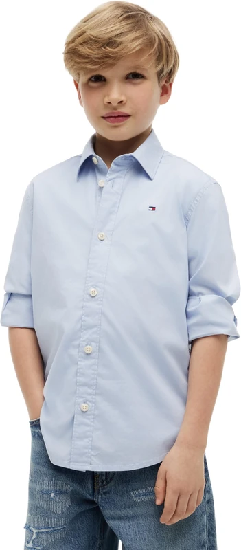 Tommy Hilfiger Boy's Poplin Shirt Ls KB0KB10601 L/S Shirt, Blue (Breezy Blue), 7 Years