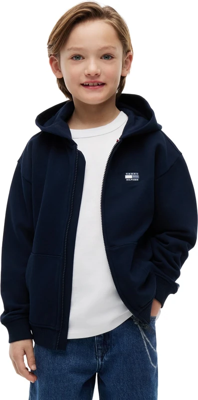 Tommy Hilfiger Boy's Tonal Flag Zip Through Hoodie KB0KB10553 Other Sweatshirts, BLUE (Dark Night Navy), 12 Month