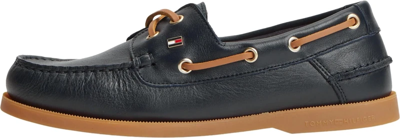 Tommy Hilfiger Women Th Flag Boat Shoe Core Leather FW0FW09463 Boat Shoes, Blue, 5