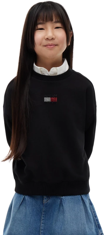 Tommy Hilfiger Girl's Tommy Rhinestone Crew Neck KG0KG09490 Other Sweatshirts, BLACK (Black), 3 Years