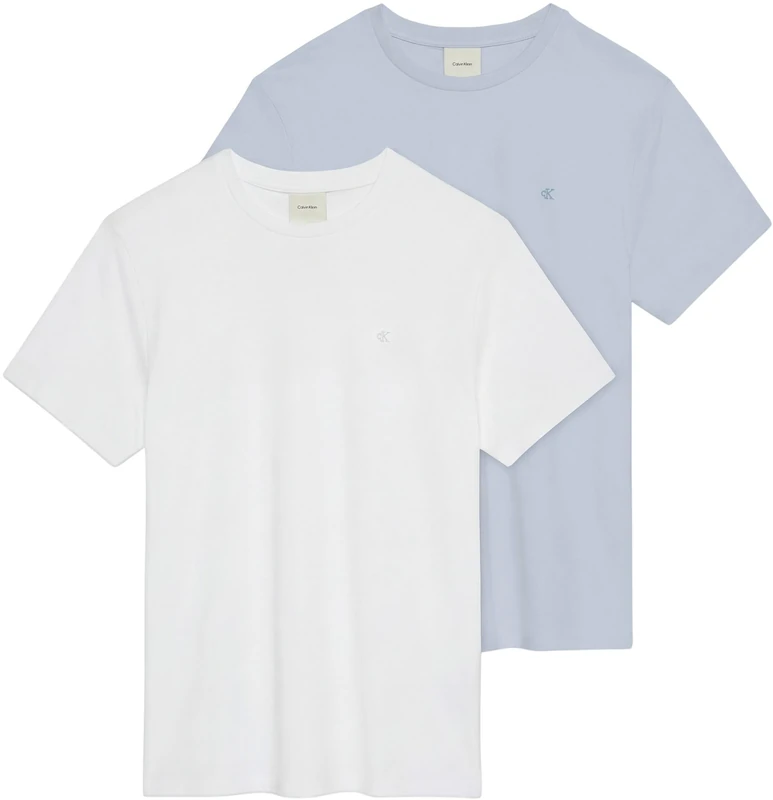 Calvin Klein Men Ss Stretch Cotton Slim Tee 2Pk LV04LD245G Tees, Multi (Bright White/Plein Air), XS