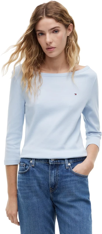 Tommy Hilfiger Women's Cody Boat-Nk 3/4 SLV Tee WW0WW49928 L/S T-Shirt, Blue (Breezy Blue), 2X