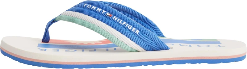 Tommy Hilfiger Men Patch Print Hifiger Beach Sandal FM0FM05903 Flip Flops, BLUE, 6.5
