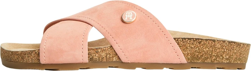 Tommy Hilfiger Women Th Classic Cork Sandal Suede FW0FW09515 Flat Sandals, PINK, 6