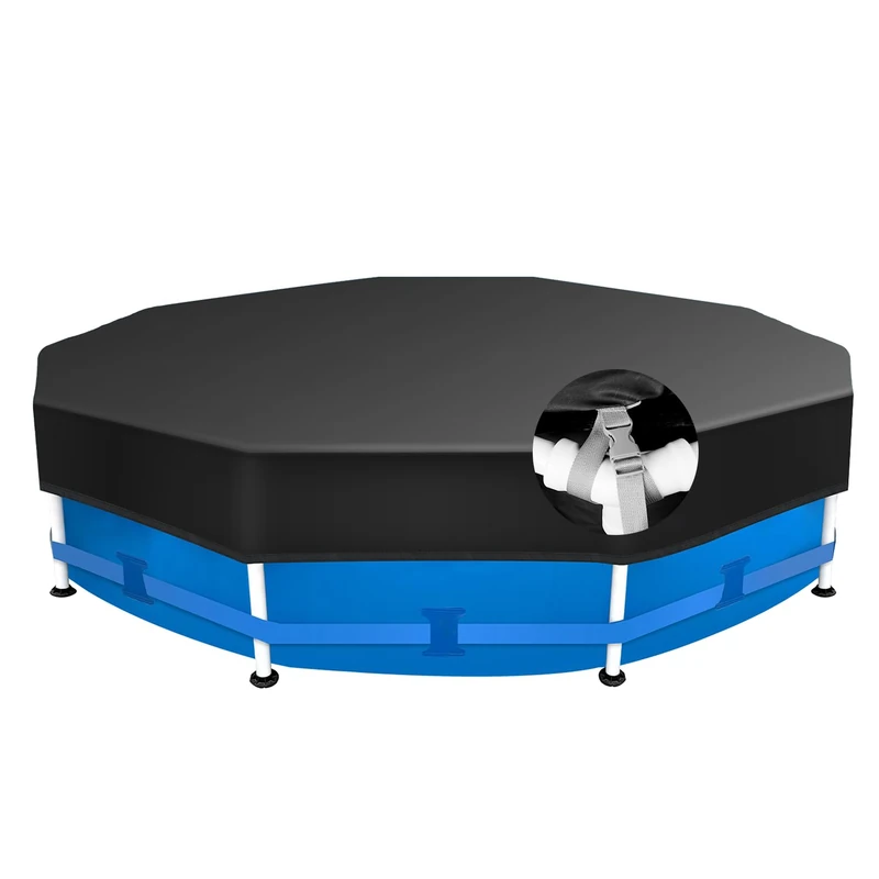 Sekey Round Pool Cover 457 cm - Suitable for Round Steel Frame Pools | Adjustable Buckles & Straps | Wind & Dustproof | Tear-Resistant High Density Tarpaulin | Black