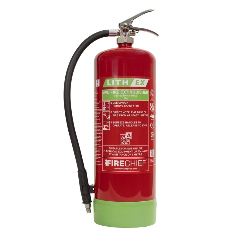 Firechief Lith-Ex 9 Litre G2 Fire Extinguisher | Suitable for E-Bikes, Mobility Scooters & Power Tools | Large Fire Extinguisher for Lithium-Ion Battery Fires