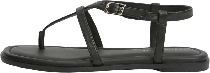 Tommy Hilfiger Women Th Buckle Thong Sandal Lth FW0FW09367 Flat Sandals, BLACK, 6