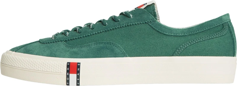 Tommy Jeans Men's Vulcanised Trainers Archive Y2K Canvas Mix with Logo, Green (Charred Jade), 10
