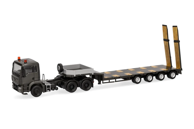 Herpa truck model MAN TGS M semi-low-boy semitrailer "Serbian armed forces" (Serbia), on a scale of 1:87, plastic miniature, made in Germany, model building, collectors edition