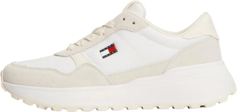 Tommy Jeans Women's Runner Trainers Modern Mix in Leather, White (Ecru), 5