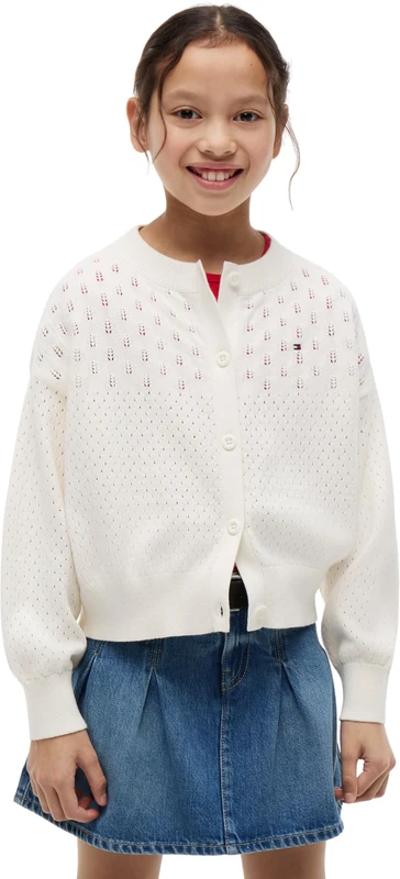 Tommy Hilfiger Girl's Pointelle Cardigan KG0KG09503 Other Sweaters, White (Ivory Silk), 18 Month
