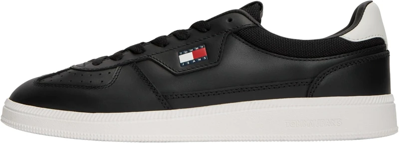 Tommy Jeans Men's Court Trainers The Greenwich Edge Core in Leather, Black (Black), 10