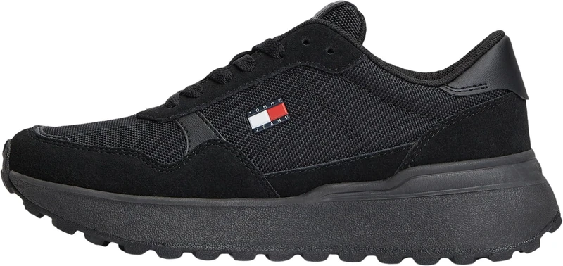 Tommy Jeans Women's Runner Trainers Modern Mix in Leather, Black (Black), 5
