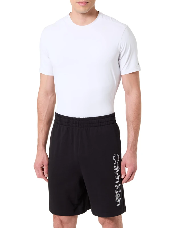 Calvin Klein Men's Lounge Shorts Terry EU Graphic with Side Pockets, Black (Black), XXS