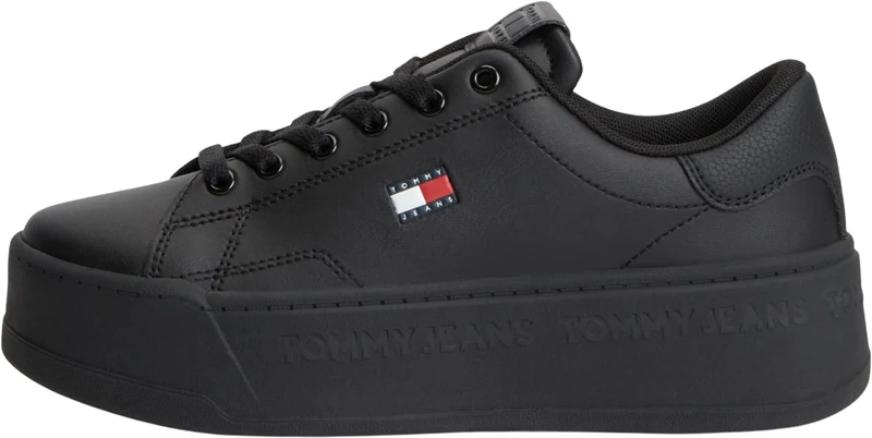 Tommy Jeans Women’s Cupsole Trainers Script Flatform Low Top, Black (Black), 7
