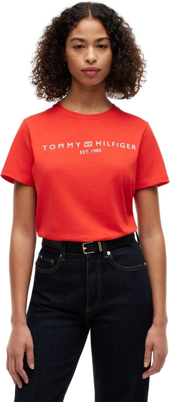 Tommy Hilfiger Women's Reg Corp Logo C-Nk Ss Ww0Ww40276 Other Tops, RED (Fire Red), 3X