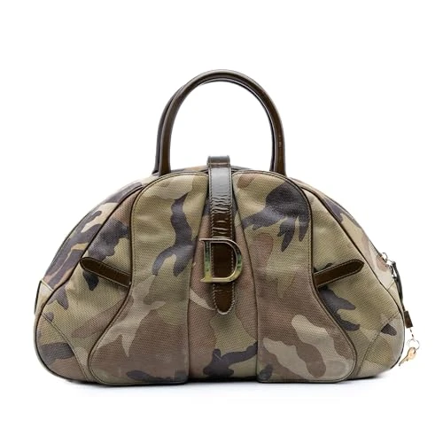 Dior Pre-Loved Camouflage Coated Canvas Double Saddle Bowler Bag Handbag