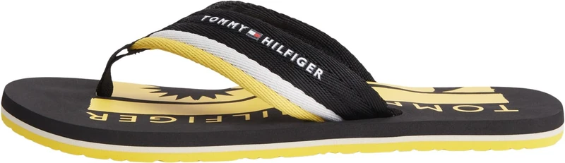 Tommy Hilfiger Men Patch Print Hifiger Beach Sandal FM0FM05903 Flip Flops, BLACK, 8