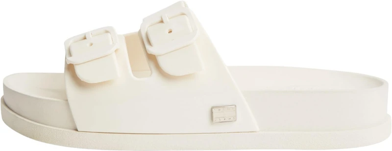 Tommy Jeans Women's Slides Comfort Jelly Slides with Buckles, Beige (Calico), 7.5