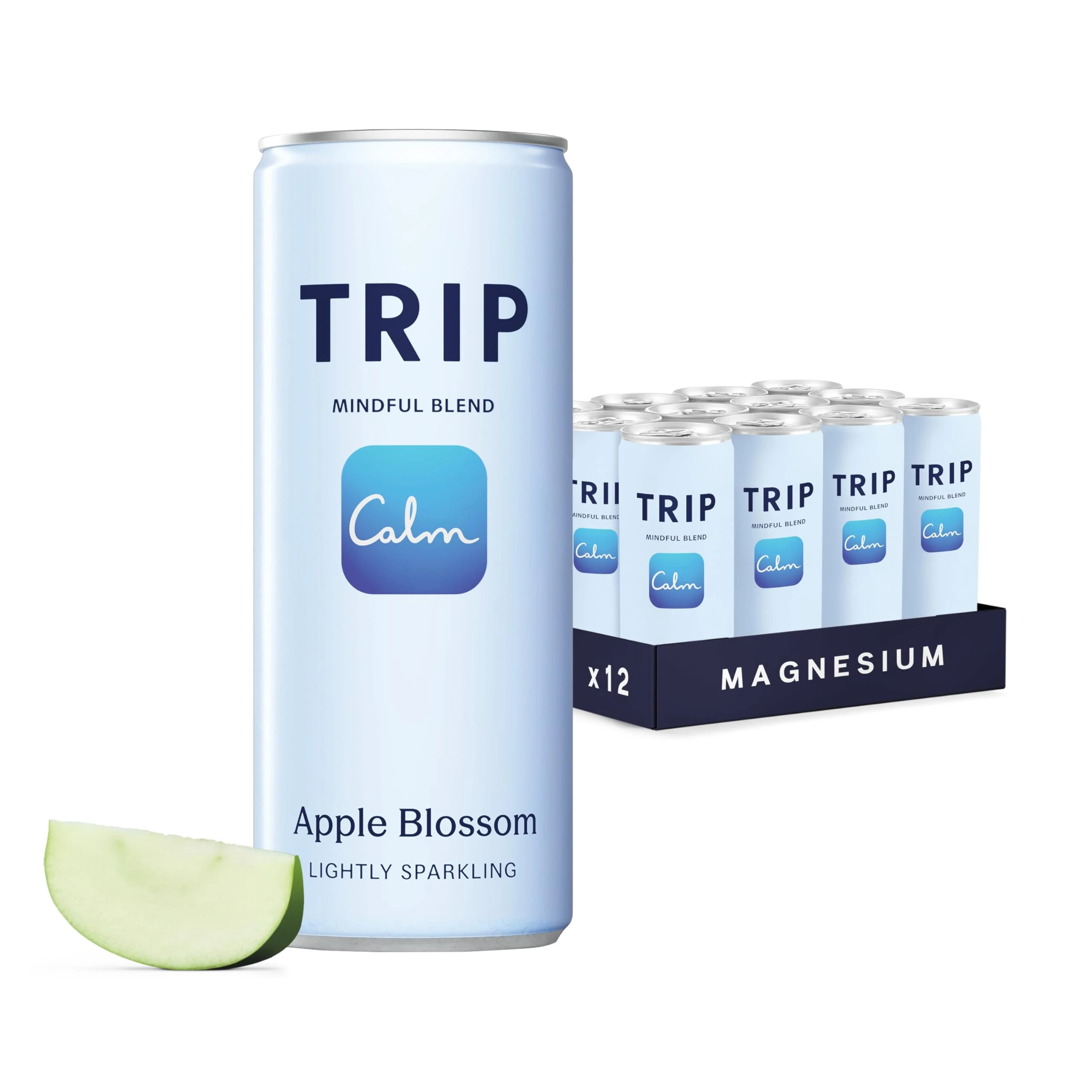 TRIP Mindful Blend – Apple Blossom Sparkling Drink with 120mg Magnesium + Lion’s Mane + Chamomile + Lemon Balm. Low Calorie, No Added Sugar and Vegan (Pack of 12 x 250ml)